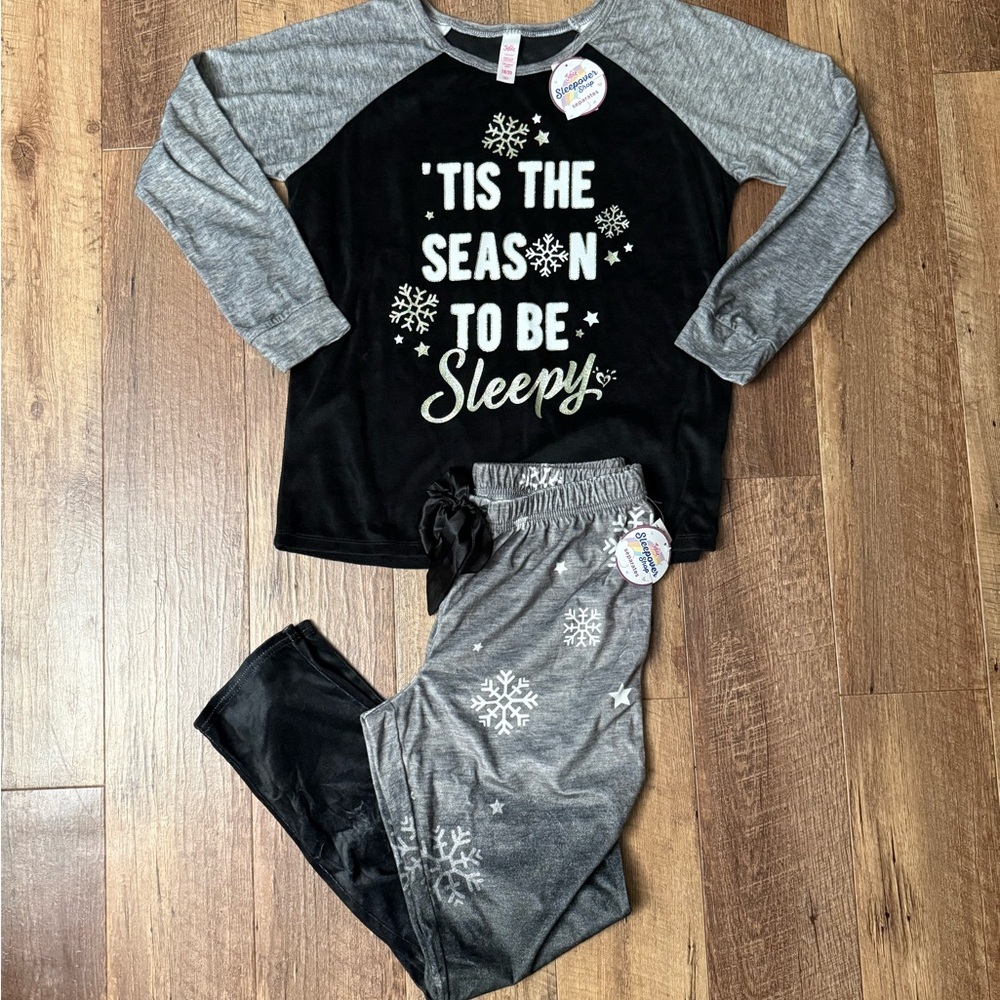 Justice Black and Gray Snowflake Pajama Set